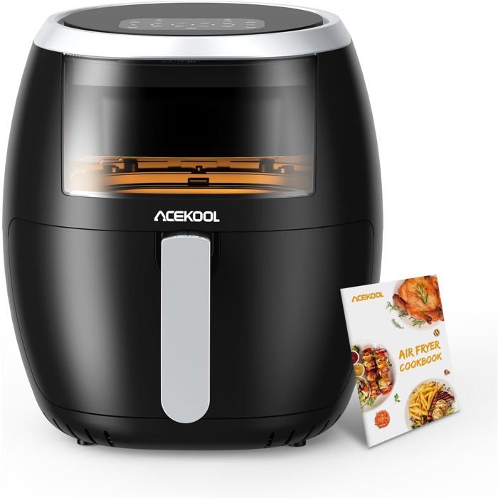 Friteuse Sans Huile Air Fryer Électrique À Air Chuad Avec Livre De Recette 8L 1800W 8 Programmes Xxl En Acier Inox Écran Tactile Le