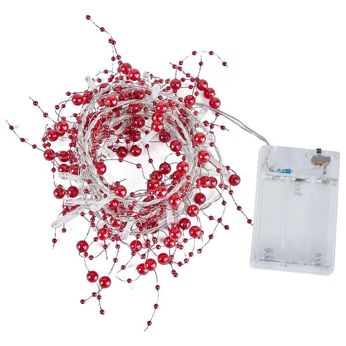 Guirlande lumineuse de noël avec 20 led rouges - Aueq - 2 m fonctionne avec piles guirlande lumineuse de baies et de perles décora