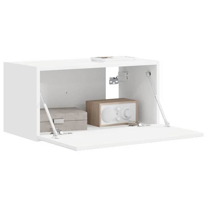 Meuble TV mural - vidaXL - bois dingénierie - blanc - 1 porte - 1 étagère - 60 x 31 x 29 5 cm 762fgn61z