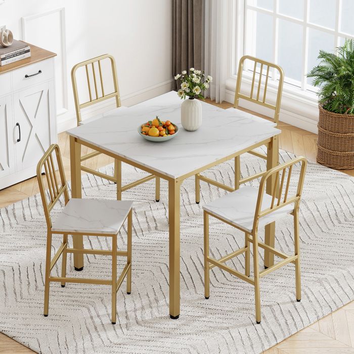 COSTWAY Ensemble Table à Manger 5 Pièces Carrée 90x90 cm avec 4 Tabourets Pliable Gain de Place pour Cuisine Salle à Manger Blanc COSTWAY Ensemble Table à Manger 5 Pièces Carrée 90x90 cm avec 4 Tabourets Pliable Gain de Place pour Cuisine Salle à Manger Blanc
