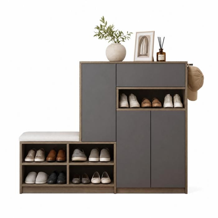 Banc de rangement et meuble à chaussures multifonction siège rembourré gris 140 x 35 x 110cm