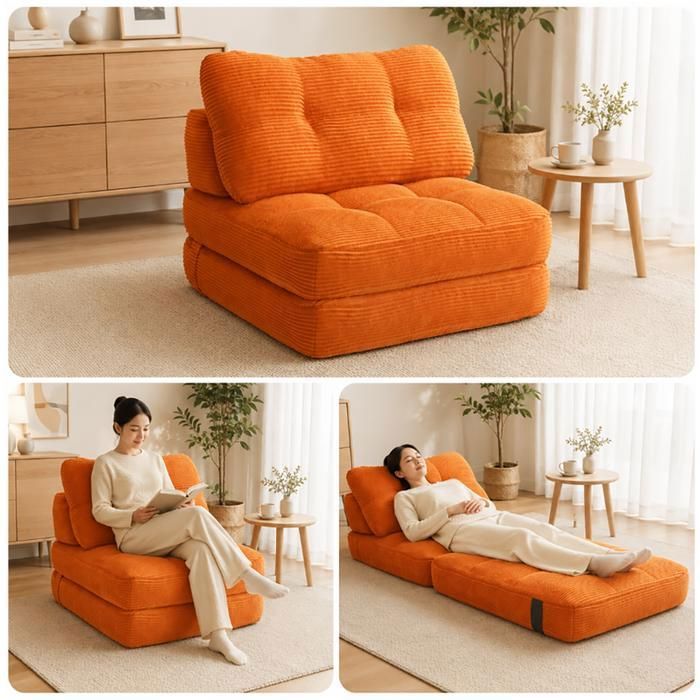 Canapé Modulable Convertible 1 Place en Velours Côtelé – Lit d’Appoint Pliable Matelas de Sol Gain de Place Salon/Chambre/Gaming