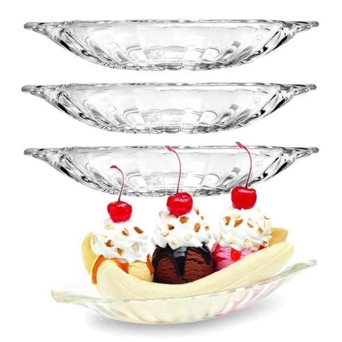 Coupe à dessert/coupe à glace en forme de banane split transparente lot de 4 180 ml