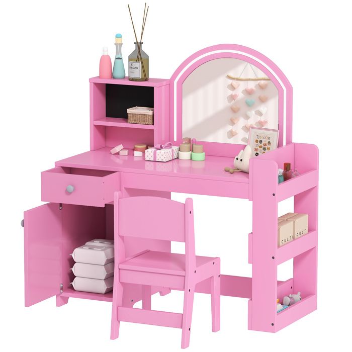 Coiffeuse pour enfants avec tabouret et miroir LED table de maquillage pour 3 à 8 ans 886 x 388 x 969 cm rose