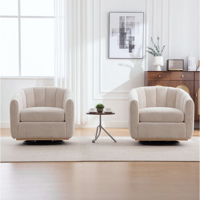 Fauteuil pivotant en chenille beige avec base métallique fauteuil club