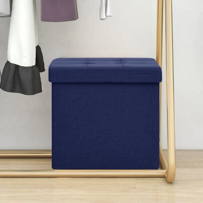 Tabouret de rangement - vidaXL - Pouf coffre - lin - bleu - 38 x 38 x 38 cm@gze85m