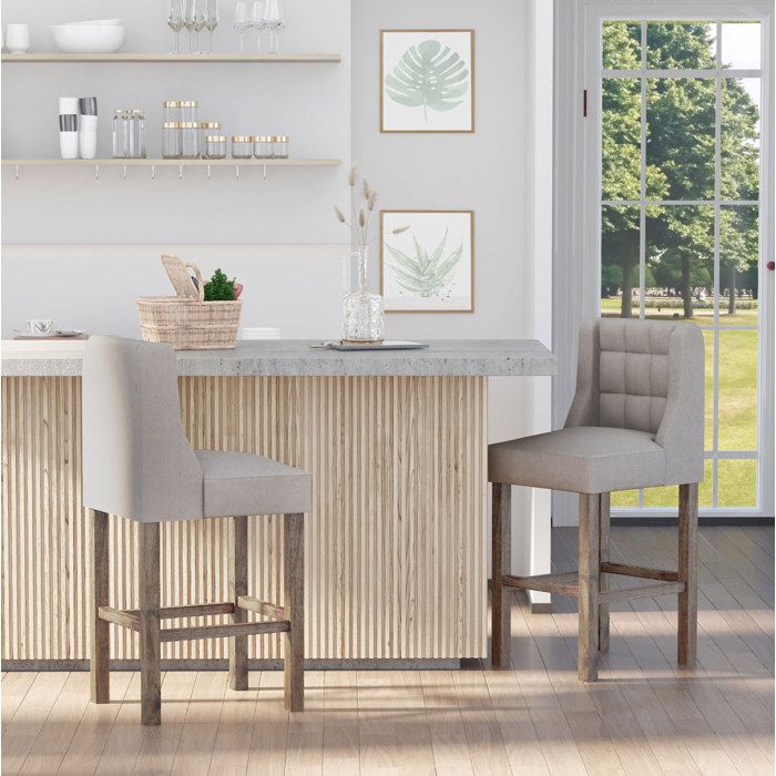 Lot de 2 tabourets de bar avec dossier en polyester aspect lin et bois massif 47 x 50 x 101 cm beige naturel