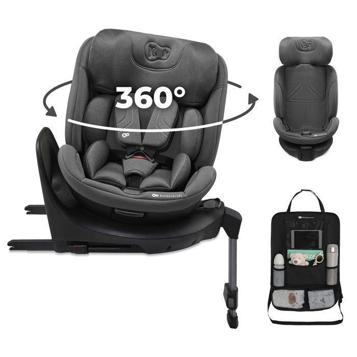 Visuel du produit : Siège Auto Kinderkraft XRIDER 2 i-Size 40-150 cm Inclinable ISOFIX 360° RWF/FWF Gris + Organisateur Voiture