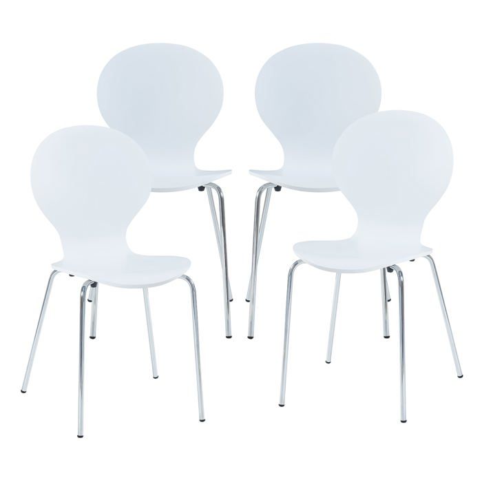 Chaises de salle à manger - HELLOSHOP26 - 03_0009817 - Lot de 4 - Empilables - Assise contreplaqué blanc - Pieds chrome