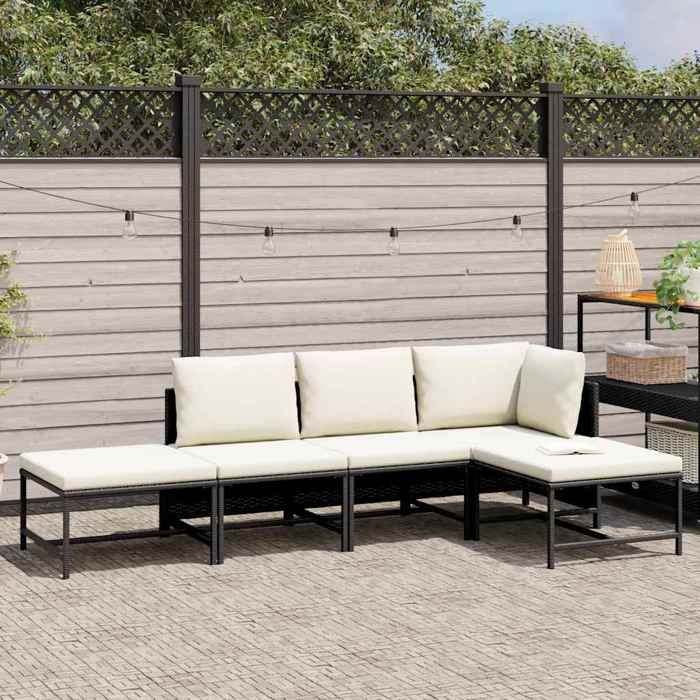 Les SoldesSalon de jardin 5 pcs Anti UV - avec coussins - mobilier dextérieur - Noir Résine tressée(54 x 60 x 60 cm) kbp50v