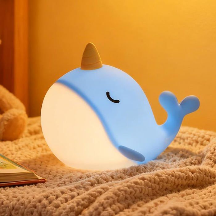 Silicone Kawaii Veilleuse Narval avec 7 Changements de Lumière Contrôle de Tap USB Recharge Fonction Minuterie Nar LAMPE DECORATIVE