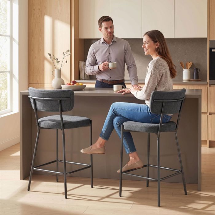 Chaise de bar - WESTYLE - Lot de 2 - Assise rembourrée - Dossier incurvé - Gris 63 cm