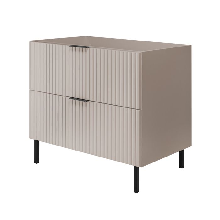Meuble vasque - 3XE LIVING - 80x46x77 cm - Cachemire - Poignées noires - 2 tiroirs