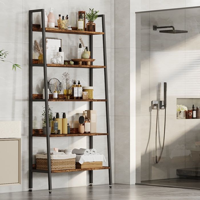 JOLLYTOP Bibliothèque industrielle 5 niveaux 170 cm étagère bois rustique et métal rangement ouvert pour livres CD déco
