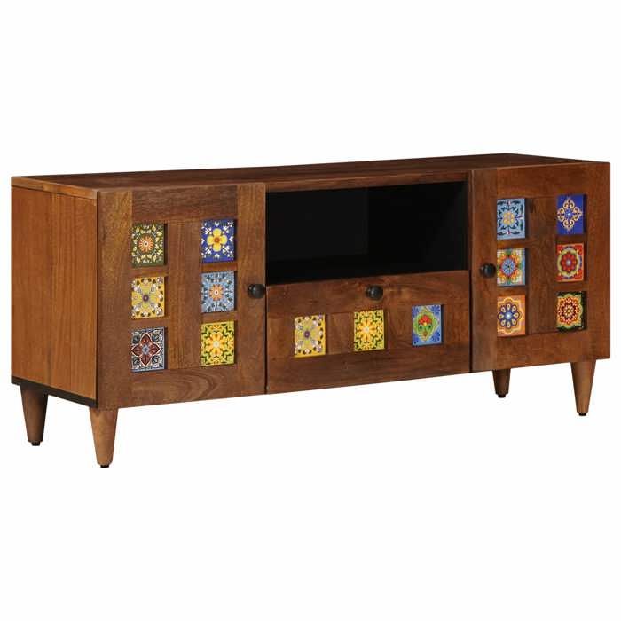 Meuble TV minimaliste Lot de 1 meuble multimédia Noyer 105x33x46 cm Bois de mangue massif T5837 Meuble TV minimaliste Lot de 1 meuble multimédia Noyer 105x33x46 cm Bois de mangue massif T5837