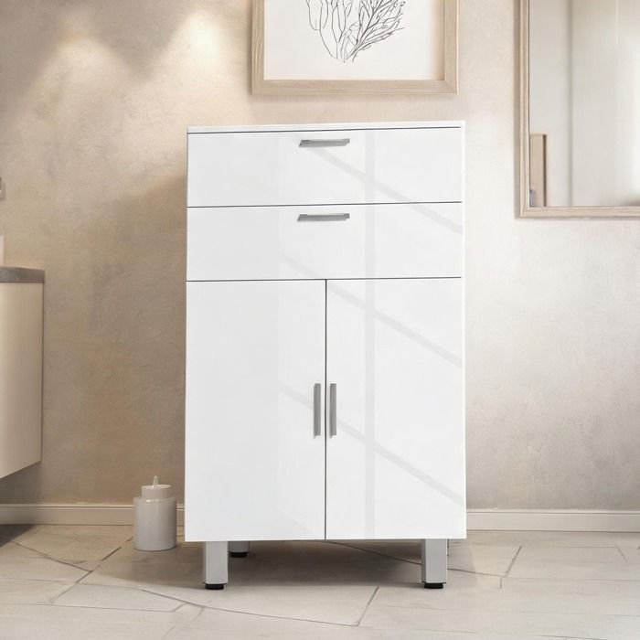 Meuble Bas De Salle De Bain Commode De Salle De Bain Semenier De Salle De Bain en Panneaux de particule Blanc 60 x 30 x 93 cm
