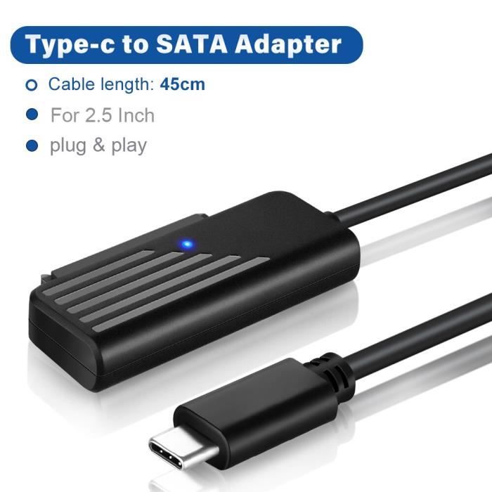 Câble Adaptateur TYPE-C Vers SATA - Pour Disque Dur/SSD 2,5" - 23cm - Alliage Aluminium