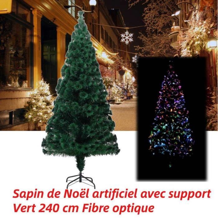 Sapin de Noël artificiel lumineux fibre optique multicolore + support pied 75 x 150H cm 180 branches étoile sommet brillante vert