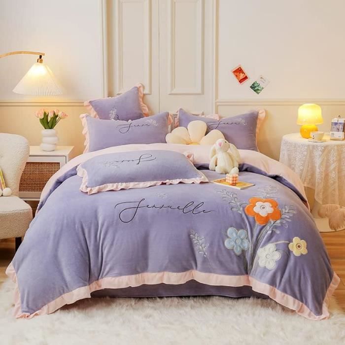 Drap Housse 70x140 Enfant-Parure De Lit 200x200-Housse De Couette En  Polaire Teddy En Dentelle BrodéE Avec Literie Taie D'Orei[760] - Cdiscount  Maison