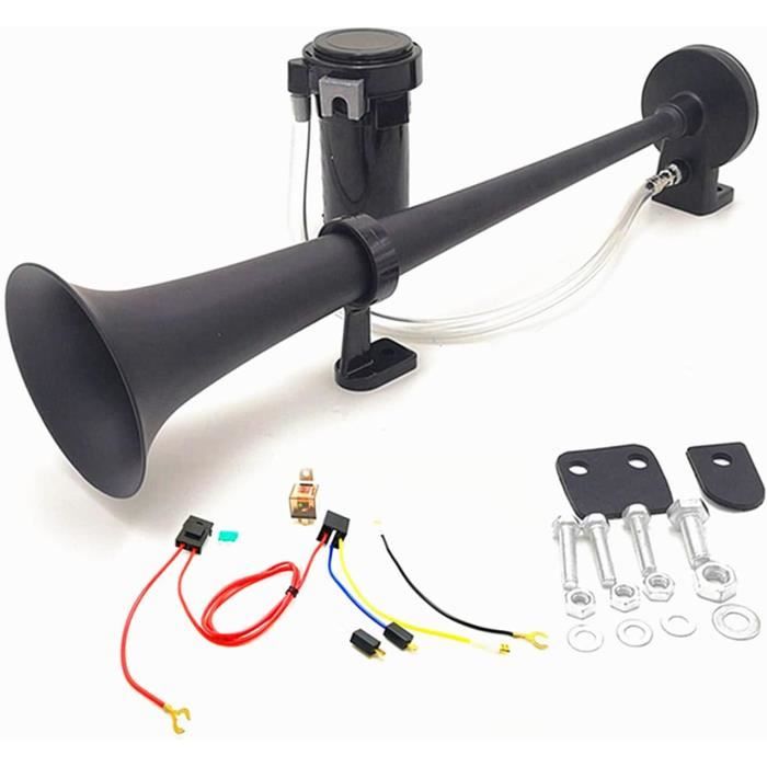 Klaxon à Air Puissant 150dB Pour Camion Et Bateau 24V | Trompette Zinc Chrome 45 Cm, Noir
