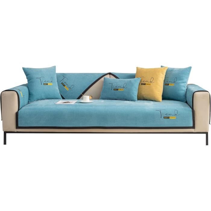 Housse De Canapé BellaHills 180x230cm Bleu Ardoise - Chenille Anti-Dérapante - Lavable Machine