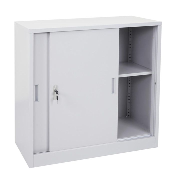 Meuble-classeur Boston HWC-F41 placard en métal avec portes coulissantes 90x90x45cm - gris