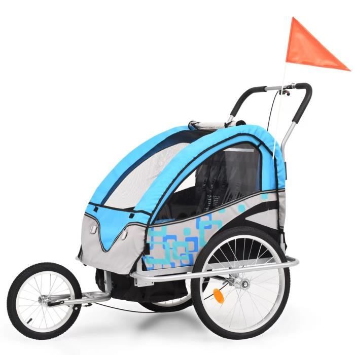 VEVOR Remorque de velo pour enfants, siege double, charge 55 kg, porte-auvent 2en1 transformant