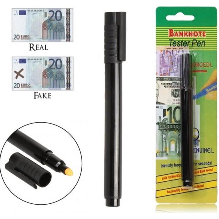 Stylo feutre détecteur faux billets adapté à tous les billets Euro en circulation vérification