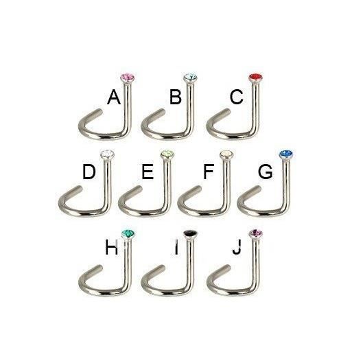 Piercing nez strass blanc Courbure en tirebouchon Taille 0,8x6,5mm Achat / Vente piercing