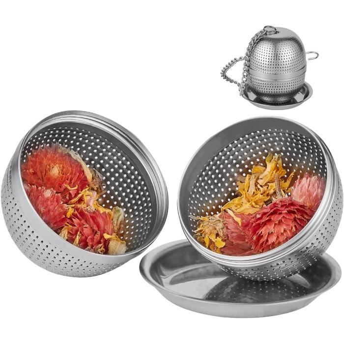 Infuseur à Thé En Vrac En Silicone - Lot De 2 (vert Citron Et Rouge) - Avec Boule Inox Et Support - Pour Feuilles De Thé