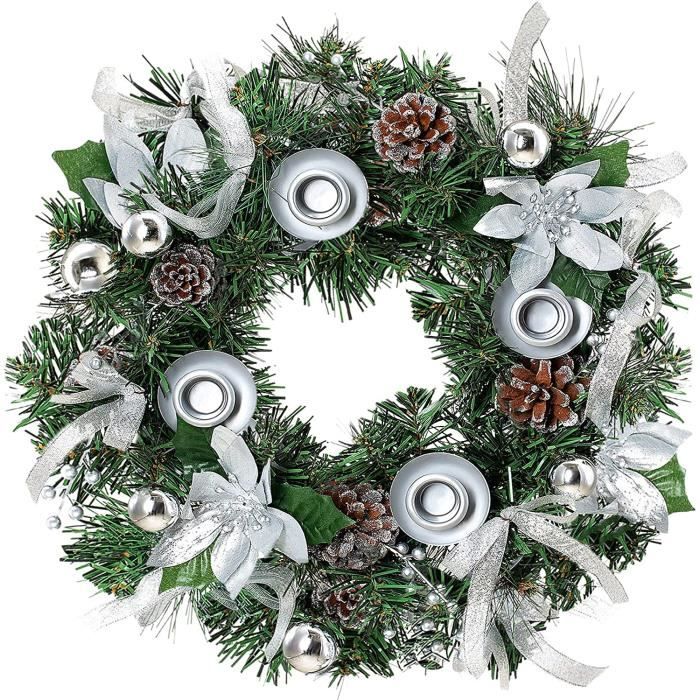PRETYZOOM Bougeoir Couronne De Noël Avec Baies Rouges - Anneau Décoratif Pour Centre De Table Et Ambiance Festive