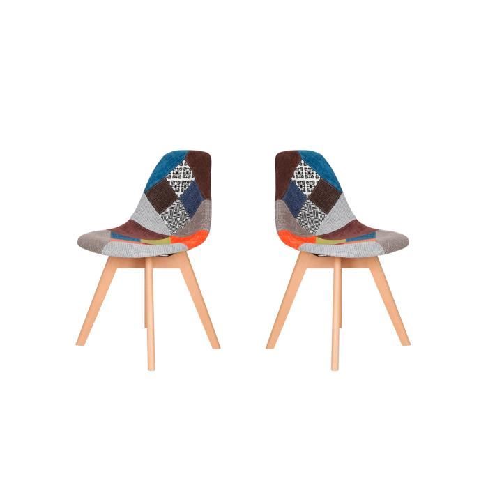 Lot de 2 chaises de salle à manger design scandinave - PATCHWORK