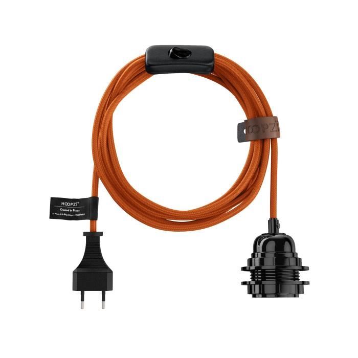 Suspension luminaire - Fil électrique tissu 4 5m E27 avec interrupteur - 38 coloris - HOOPZI Bala - Orange Suspension luminaire - Fil électrique tissu 4 5m E27 avec interrupteur - 38 coloris - HOOPZI Bala - Orange