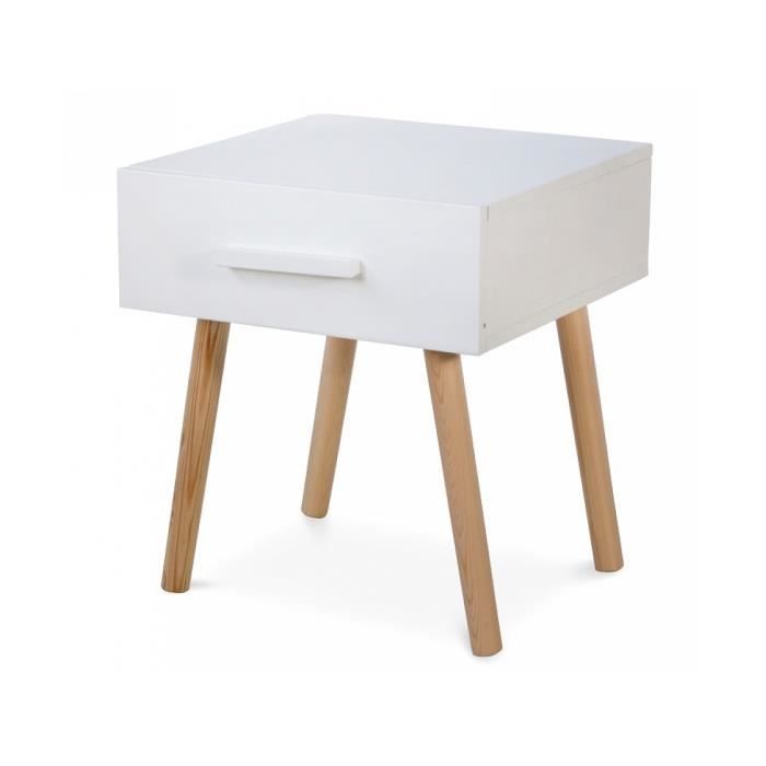 table de nuit tiroir blanc en pin - homestyle4u - scandinave - moderne - enfant