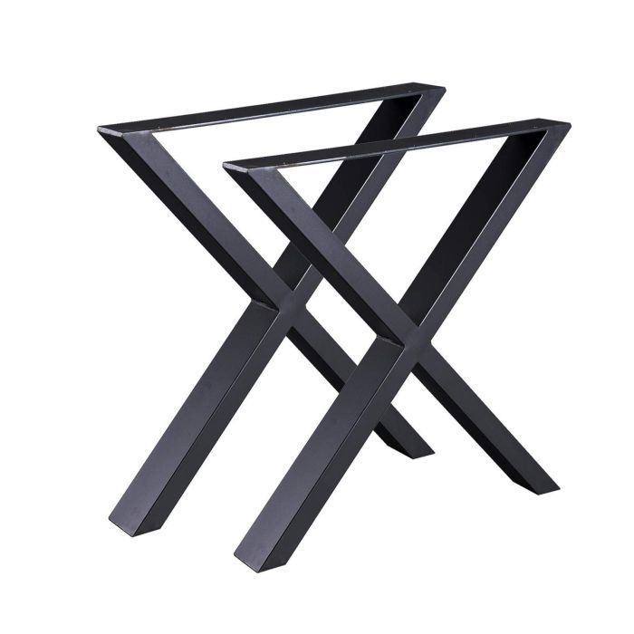 Jeu de 2 Pieds de table en acier format X noir Pieds pour meubles Pieds de table métal 60x72cm