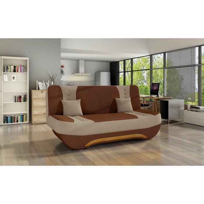E-MEUBLES Canapé en lit Convertible avec Coffre 3 Places de Rangement Relax - clic clac, Banquette - en Tissu FEBA Marron+Beige