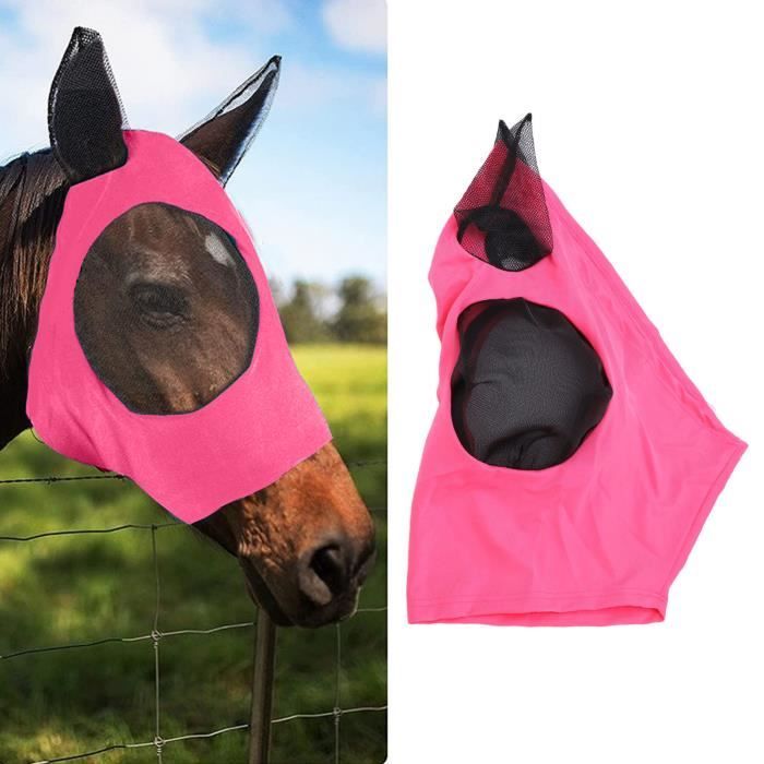 Masque anti-mouches en maille respirante et élastique - Équipement d'équitation (rose rouge