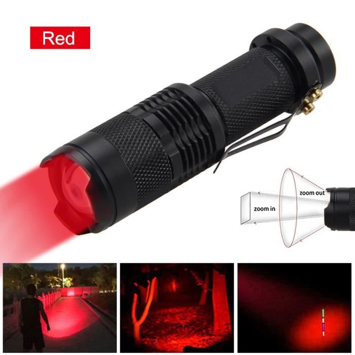Rouge avec clip - Mini lampe de poche rouge à 9LED, 1mode