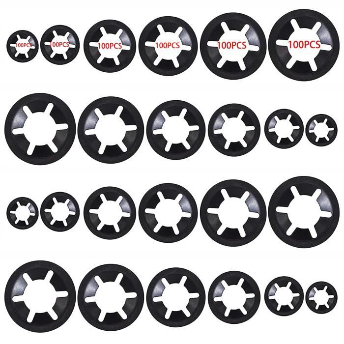 50 Rondelles D'Arrêt Étoile Noires 6mm - Acier 65Mn - Uxcell - Pour Verrouillage M6