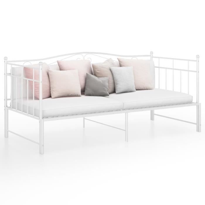 Canapé-lit - 90x200 cm - Blanc - Métal - Extensible