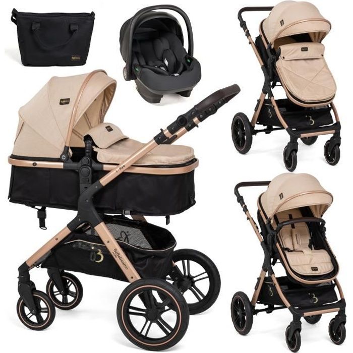 BEBELISSIMO - Poussette combinée trio 3 en 1 - siège auto I-size 40-87cm  – nacelle – dès la naissance – jusqu’à 22kg  - NYA beige