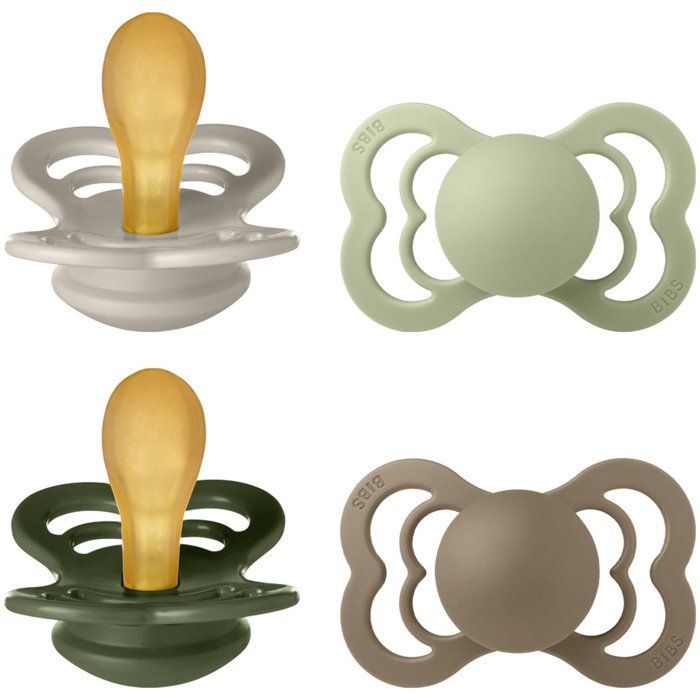 Sucette bébé - BIBS Supreme - Symétrique - T2 - Caoutchouc naturel - 4 pièces - Sand Sage Hunter Green Dark Oak