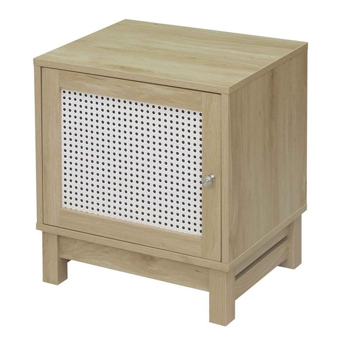Table de chevet 1 porte façade rotin - Bois clair - 45 cm X 35 cm X 50 cm - CALICOSY Table de chevet 1 porte façade rotin - Bois clair - 45 cm X 35 cm X 50 cm - CALICOSY