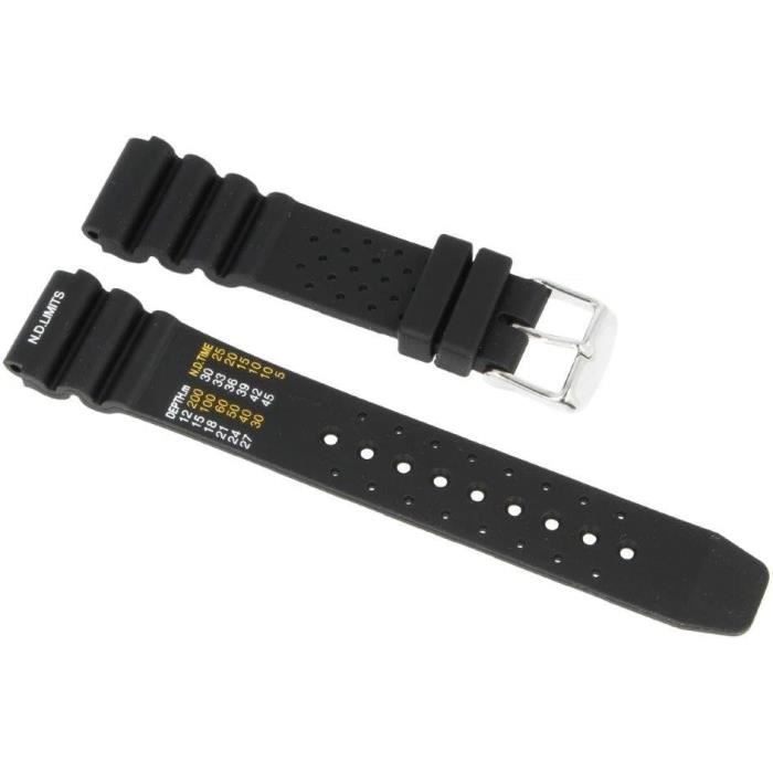 Bracelet Montre Silicone Noir 20mm - Pour Plongée/sport - Marque PUREgrey - Longueur 80mm