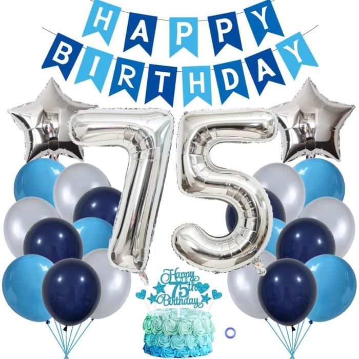 Kit Décoration 75e Anniversaire - Guirlande, Ballons, Serpentins, Panneau Signalétique, Pour Fête Homme Ou Femme