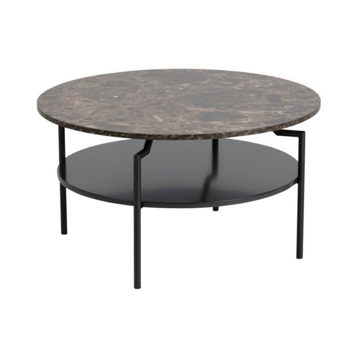 table basse - emob - marvin - aspect marbre - plateau noir - pieds en métal noir mat