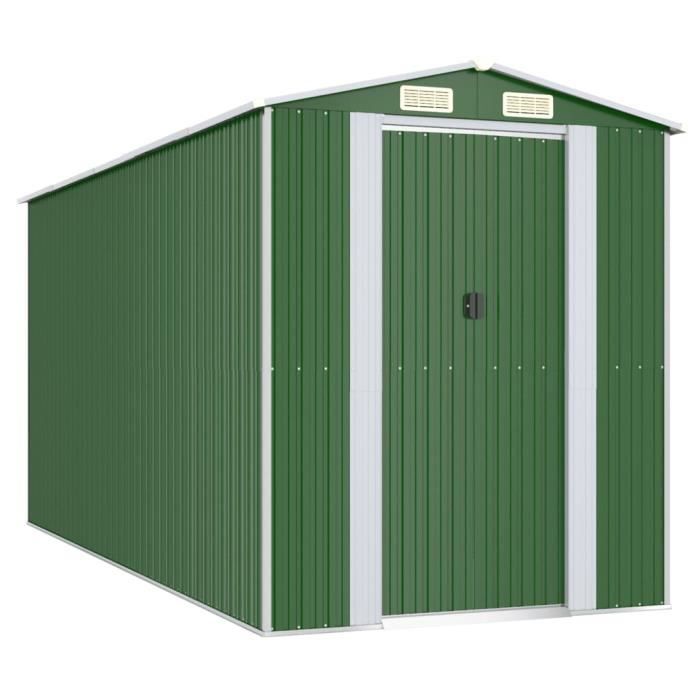 Abri de jardin - GAROSA - Vert - Acier galvanisé - 192x440x223 cm - Doubles portes coulissantes