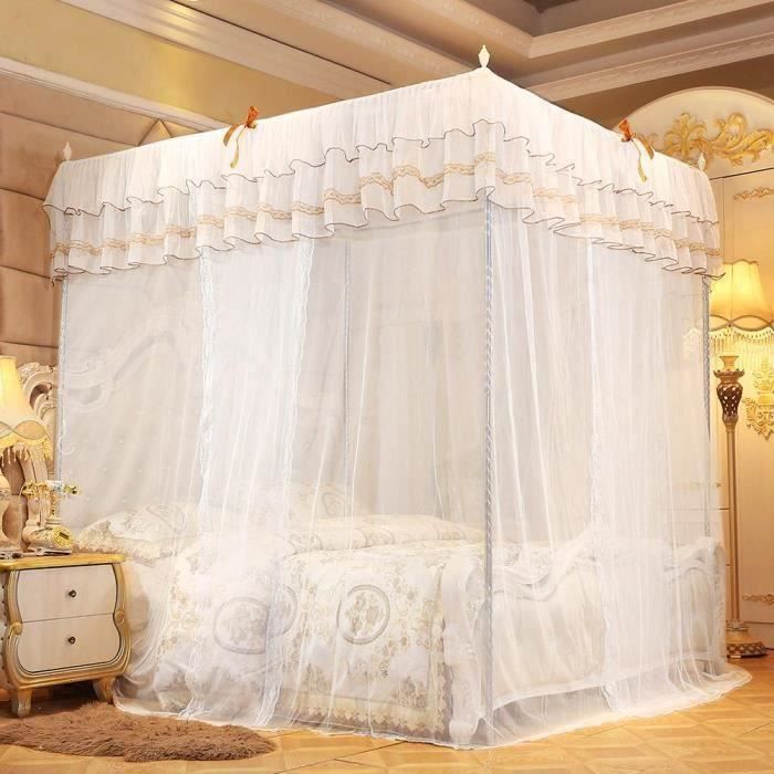 Uadme Moustiquaire De Lit Grand Format Luxe Princesse - Baldaquin Carré 150x200x200 Cm, Ouverture 3 Côtés, Tente Anti-Moustiques Pour Chambre, Patio, Hamac, Terrasse