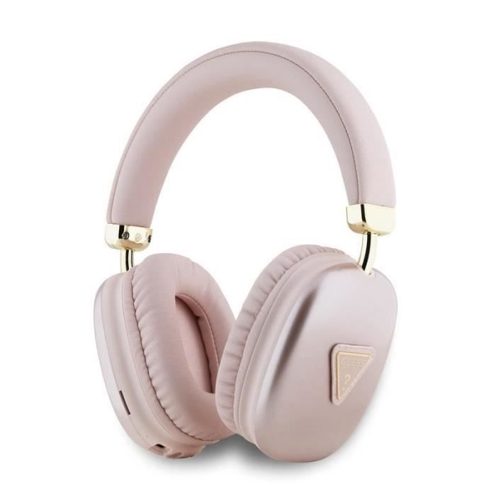 Guess Wireless Headphones Saffiano PU Leather with Metallic Triangle Logo Pink - GUBHK1SATSP