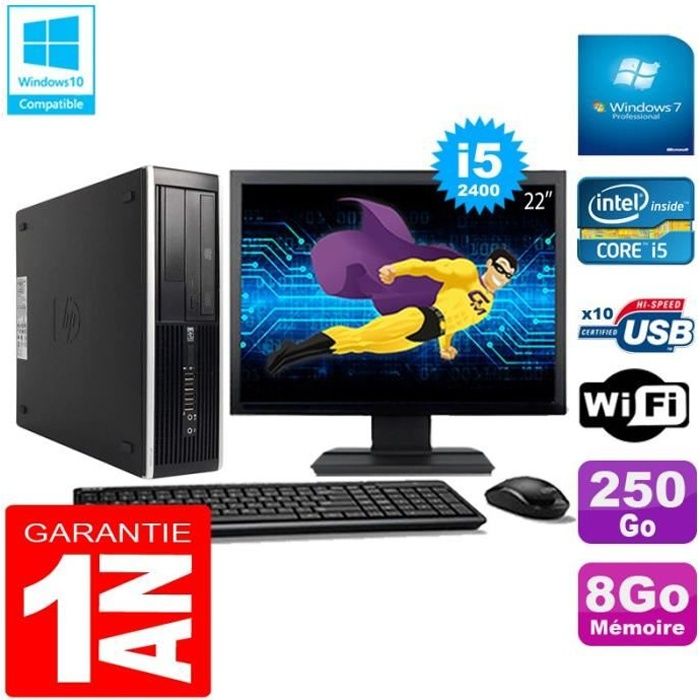 PC HP Compaq Pro 6300 SFF I5-2400 8Go 250Go Graveur DVD Wifi W7 Ecran 22 - Hewlett packard